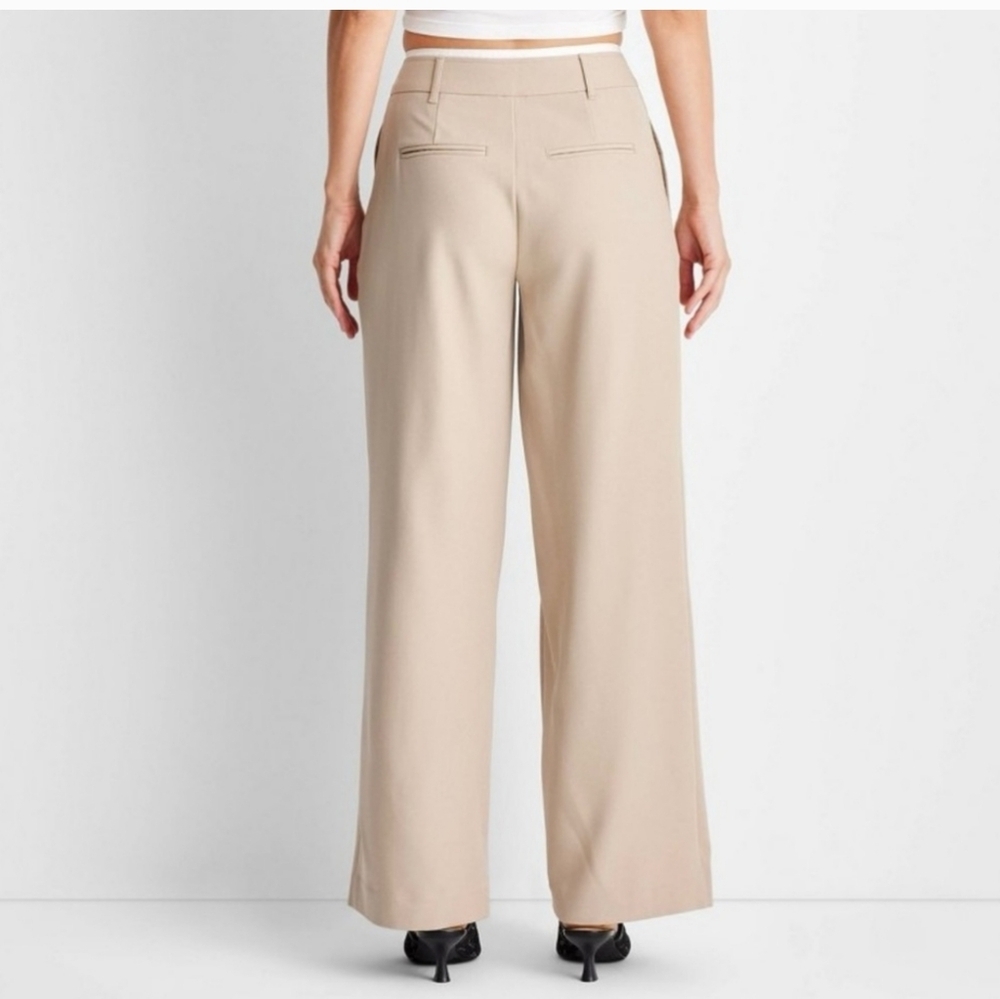 Women's Mid-Rise Wide Leg Contrast Waistband Trousers Future Collective Khaki XL - Picture 2 of 16